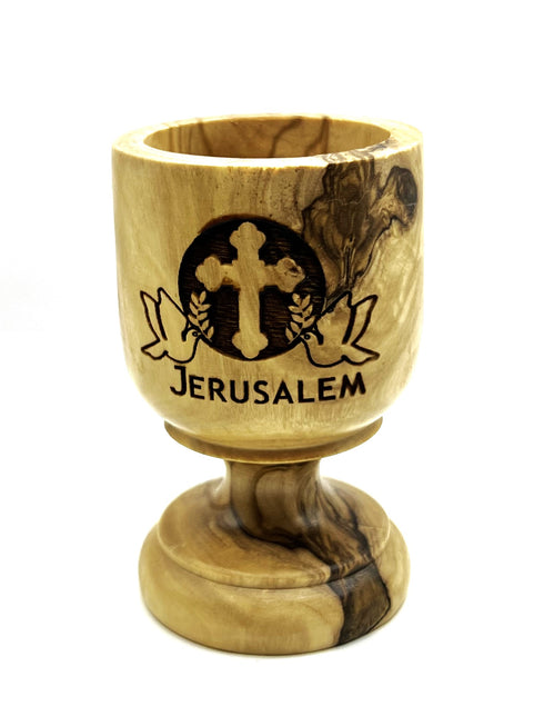 Olive Wood engraved communion cup